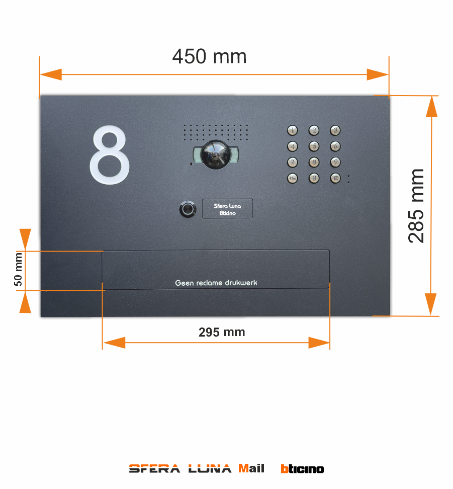 VIDEO-SPRECHANLAGEN HIGH-END BTICINO SFERA LUNA+ mit CODELOCK/TASTATUR und horizontale BRIEFKASTENKLAPPE 