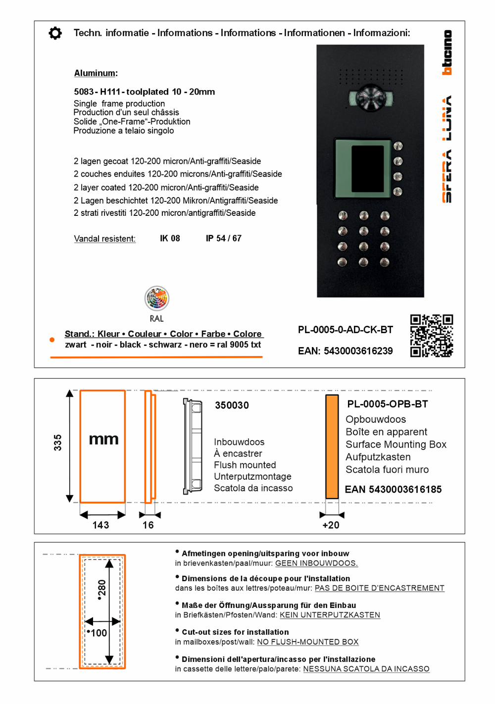 SFERA LUNA+ Graphic display Keypad module Video Parlofonie High-End Bticino