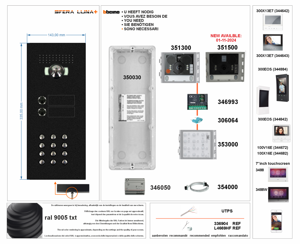 Video Parlofonie SFERA LUNA+2 Push-buttons keypad High-End Bticino