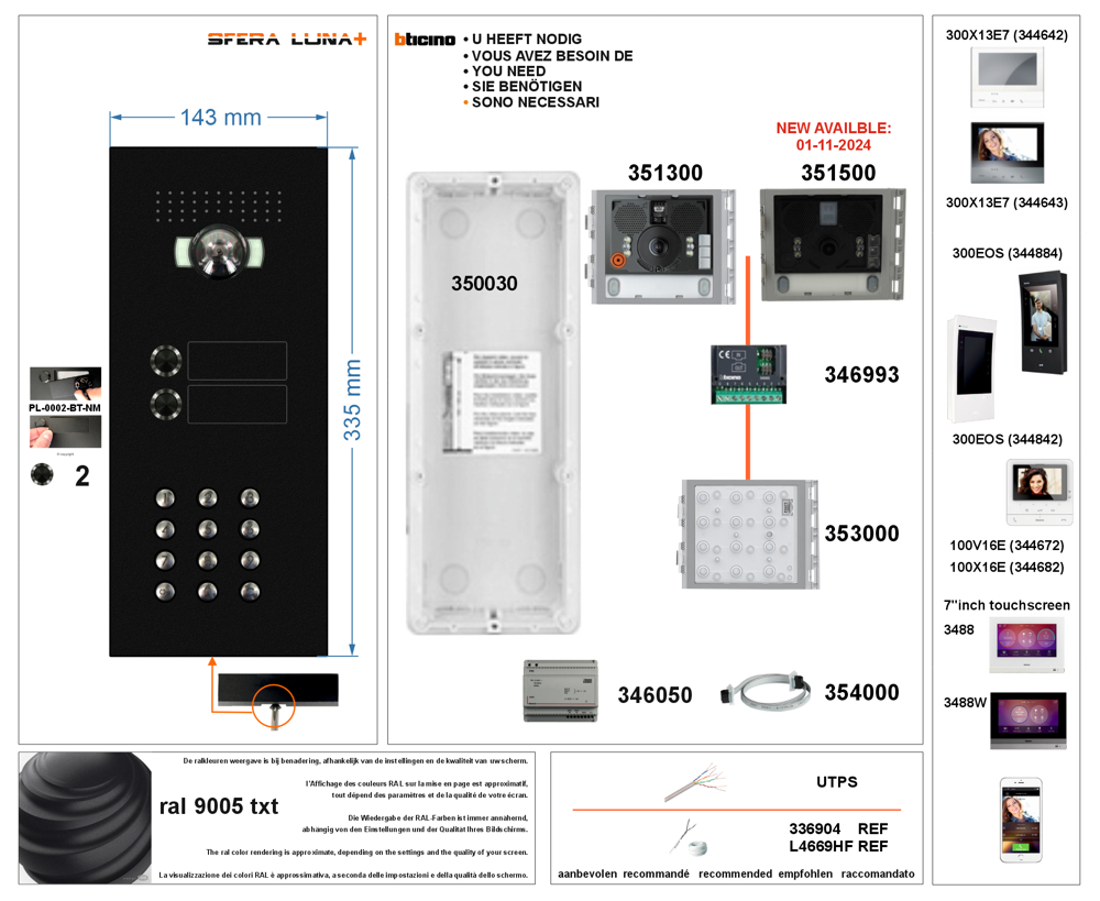 Video Parlofonie SFERA LUNA+2 Push-buttons keypad High-End Bticino