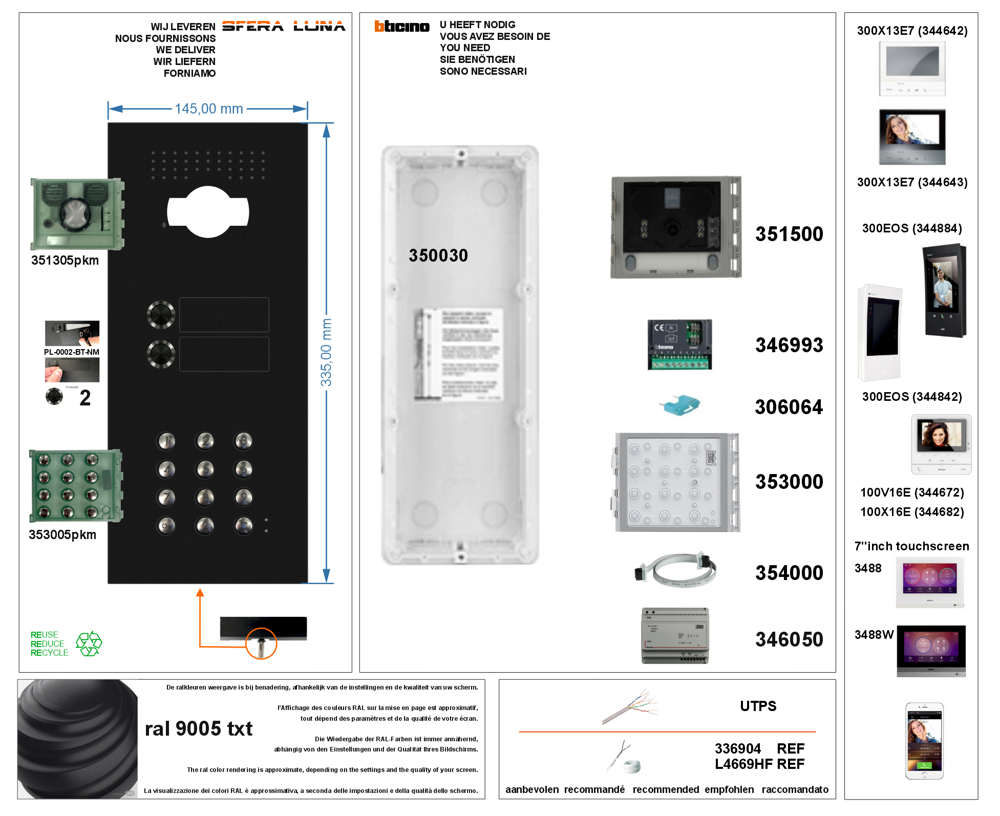 VIDEO-SPRECHANLAGEN SFERA LUNA+2 RUFTASTEN CODELOCK-/TASTATUR HIGH-END BTICINO