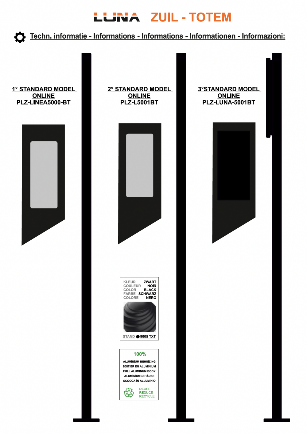 UNA Design-Säule + LUNA5000 Frontplatte für BTicino 345000 Touchscreen
